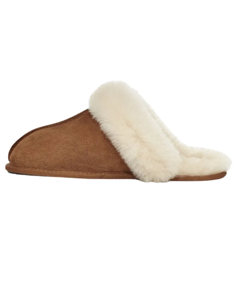 1106872 Scuffette II Chestnut Suede Slipper with Fur Trim