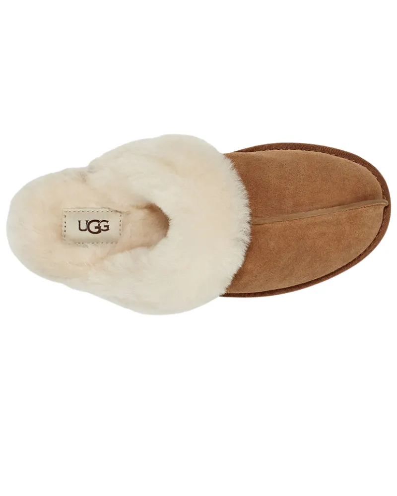 1106872 Scuffette II Chestnut Suede Slipper with Fur Trim