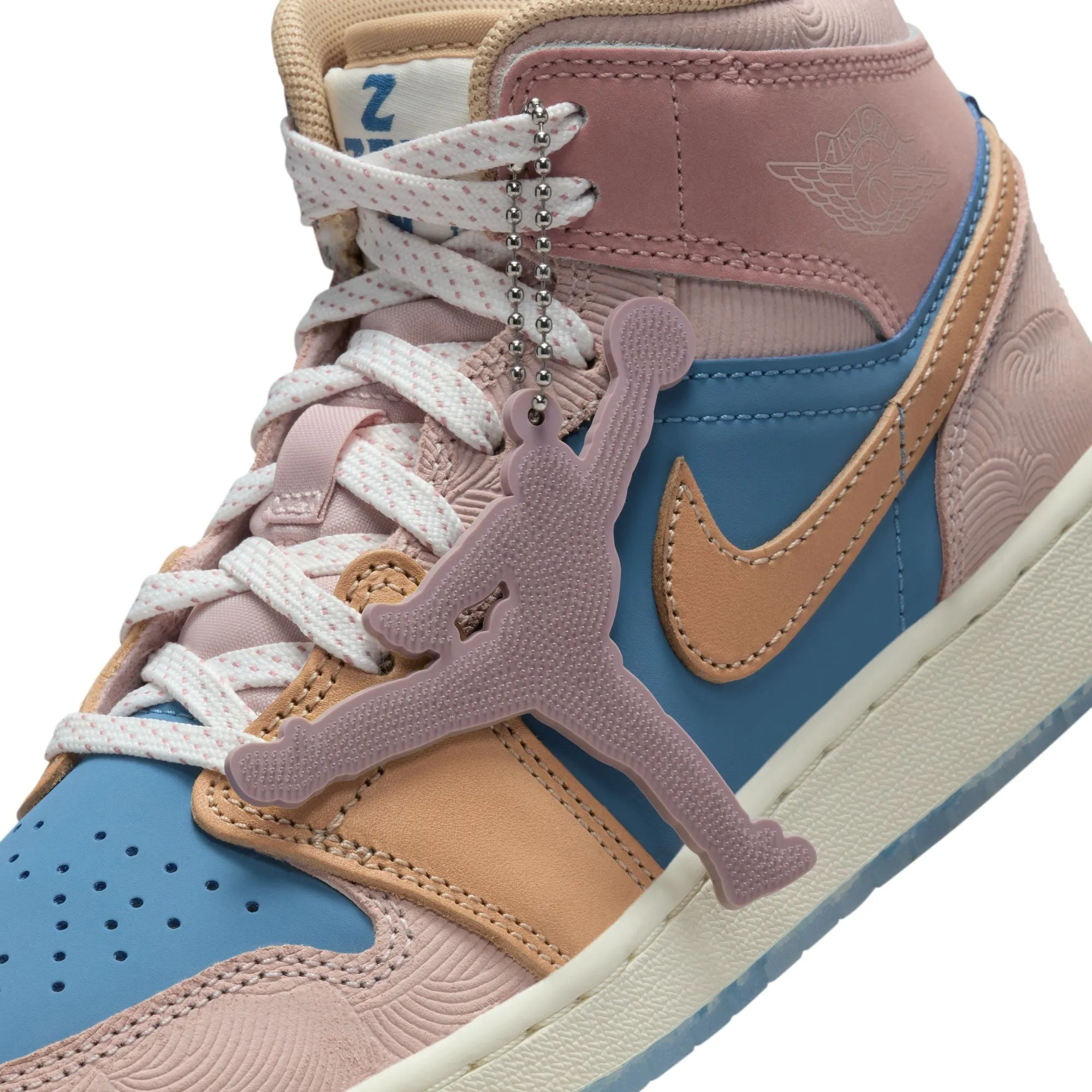 Air Jordan 1 Mid Sneaker School (GS) (Aegean Storm/Hemp-Pink Oxford)