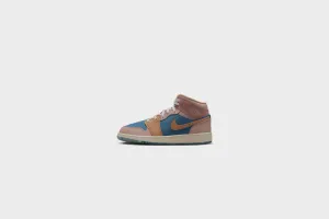 Air Jordan 1 Mid Sneaker School (GS) (Aegean Storm/Hemp-Pink Oxford)