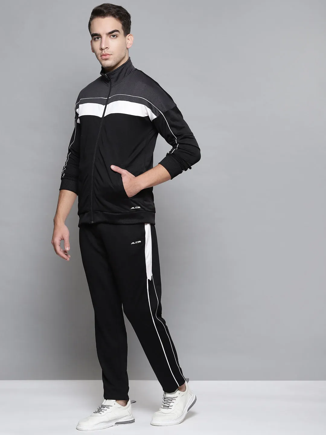 Alcis Men Charcoal Grey White Colourblocked Tracksuits