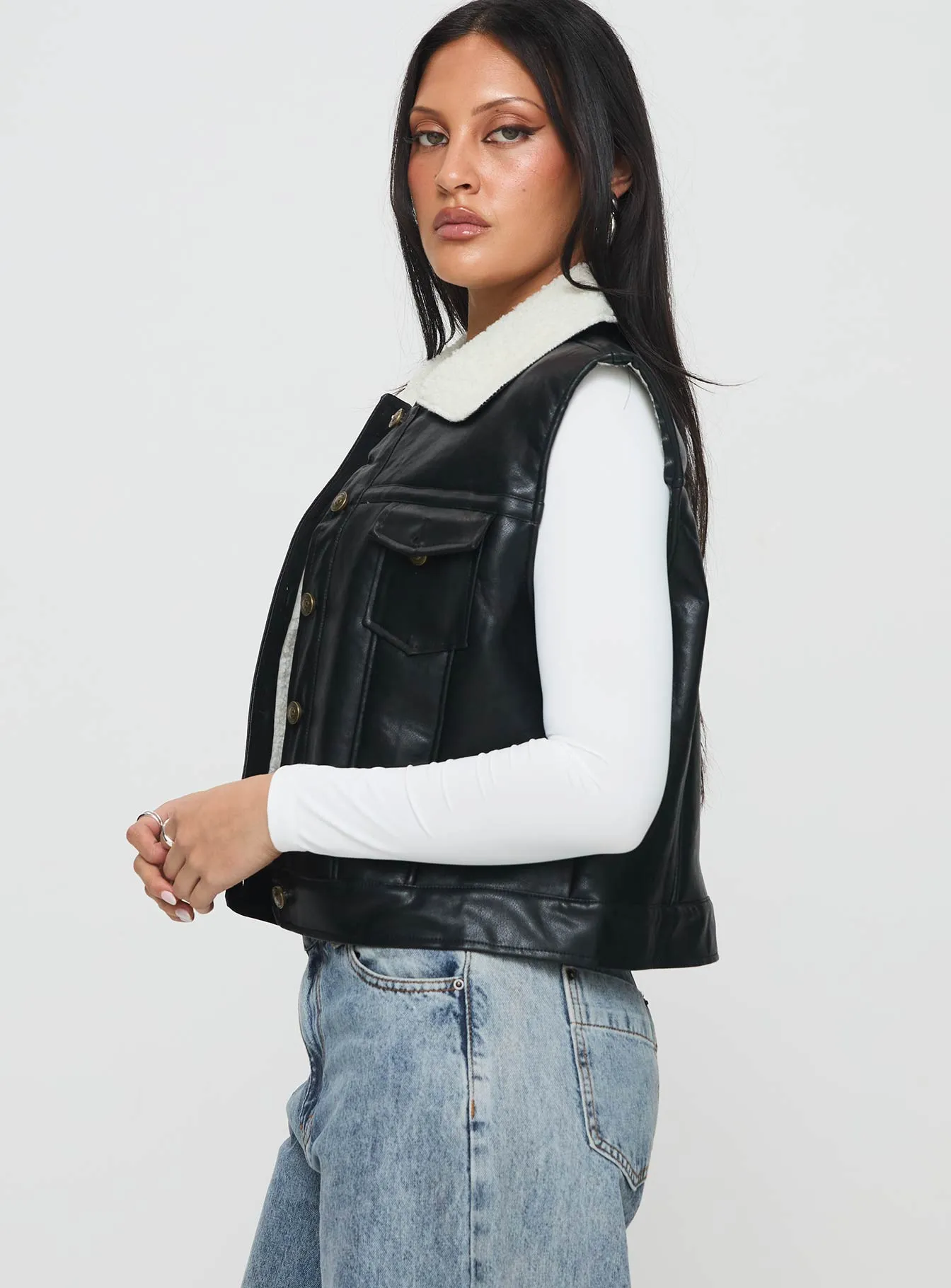 Aldari Faux Leather Vest Black