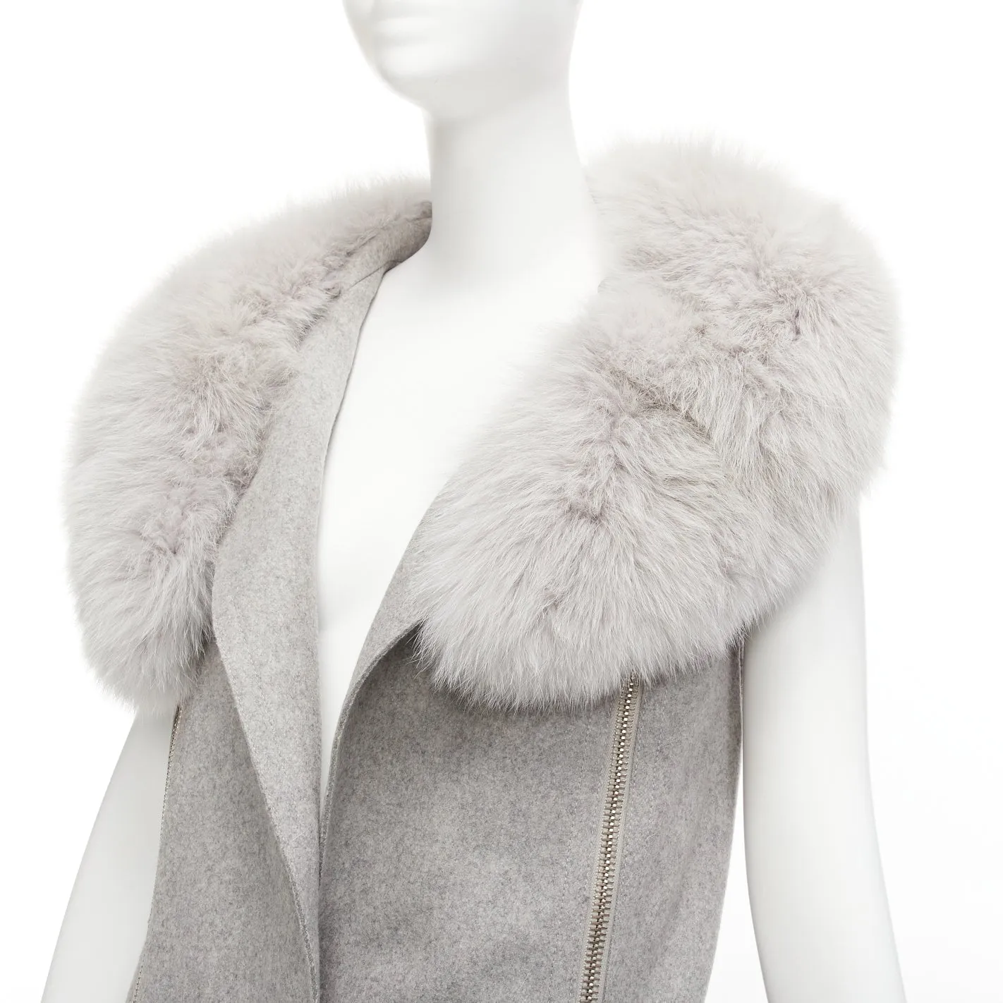 ALEXANDER WANG Saga Furs grey fur collar virgin wool blend vest dress US4 S