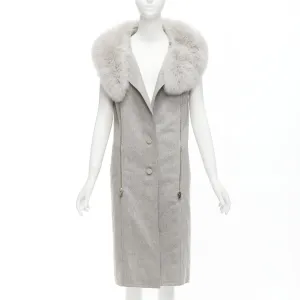 ALEXANDER WANG Saga Furs grey fur collar virgin wool blend vest dress US4 S