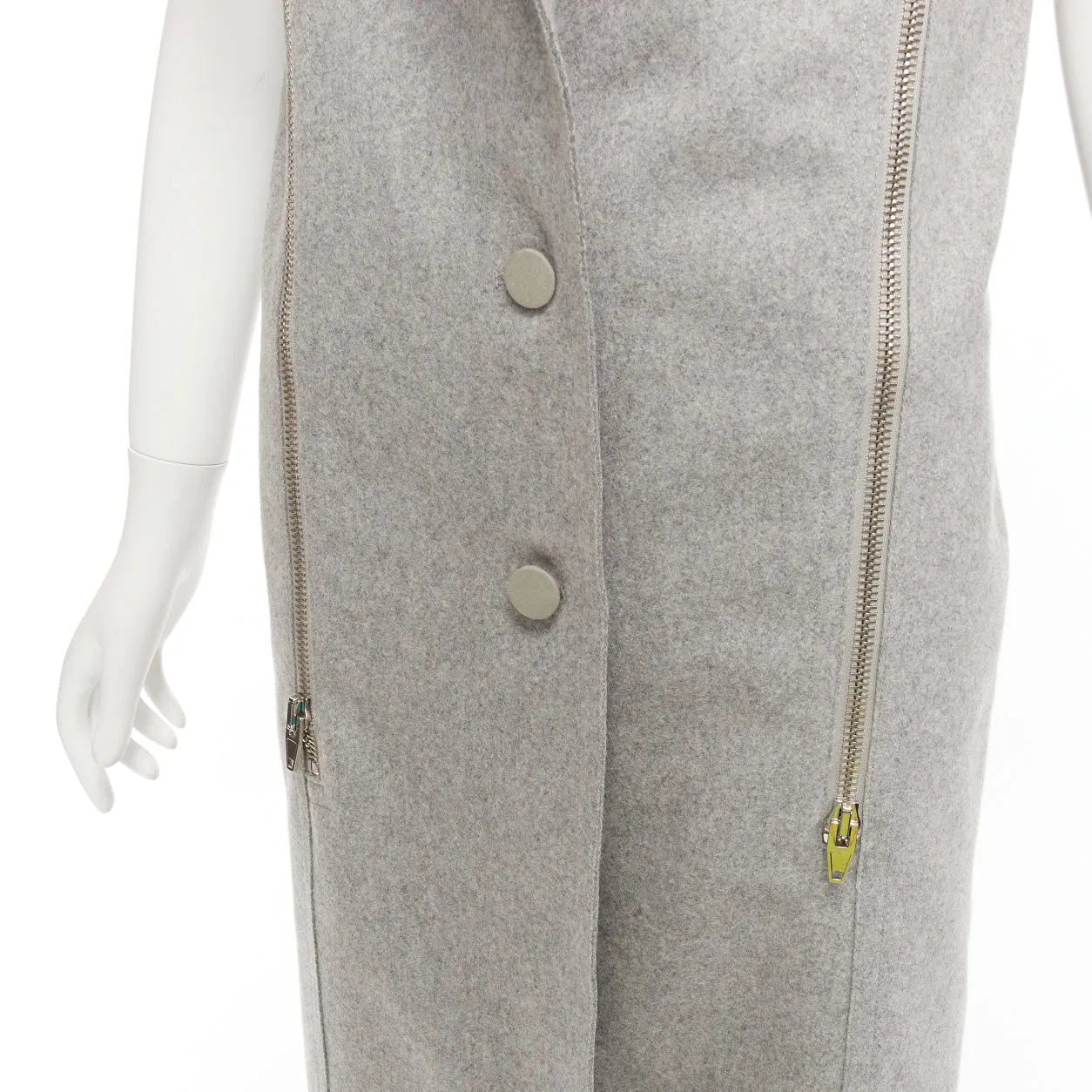 ALEXANDER WANG Saga Furs grey fur collar virgin wool blend vest dress US4 S