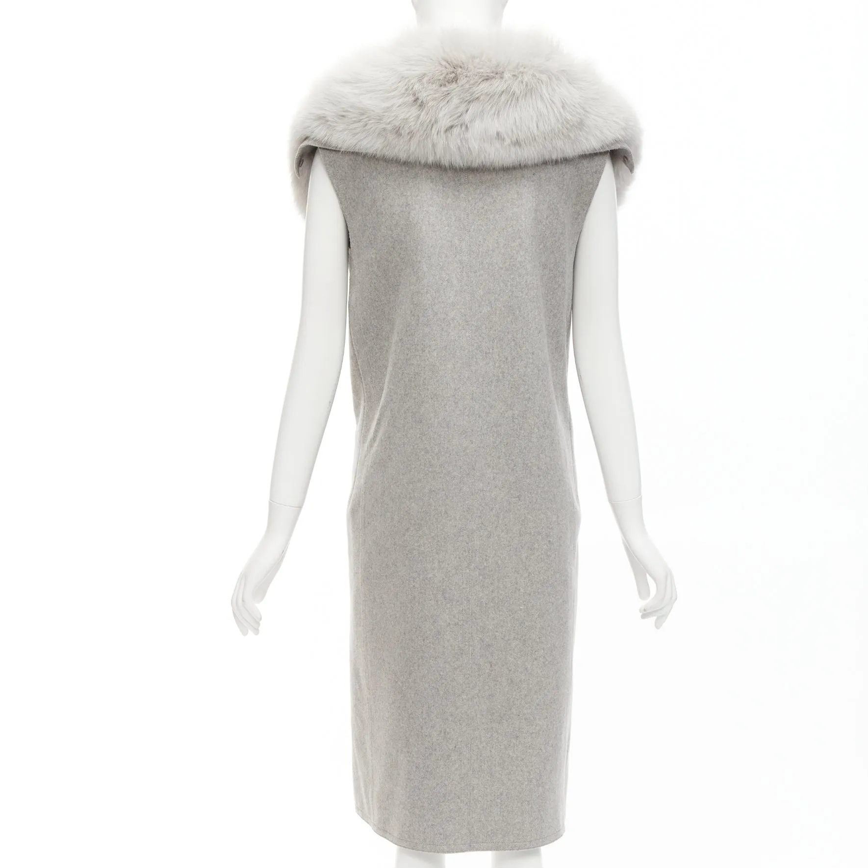 ALEXANDER WANG Saga Furs grey fur collar virgin wool blend vest dress US4 S