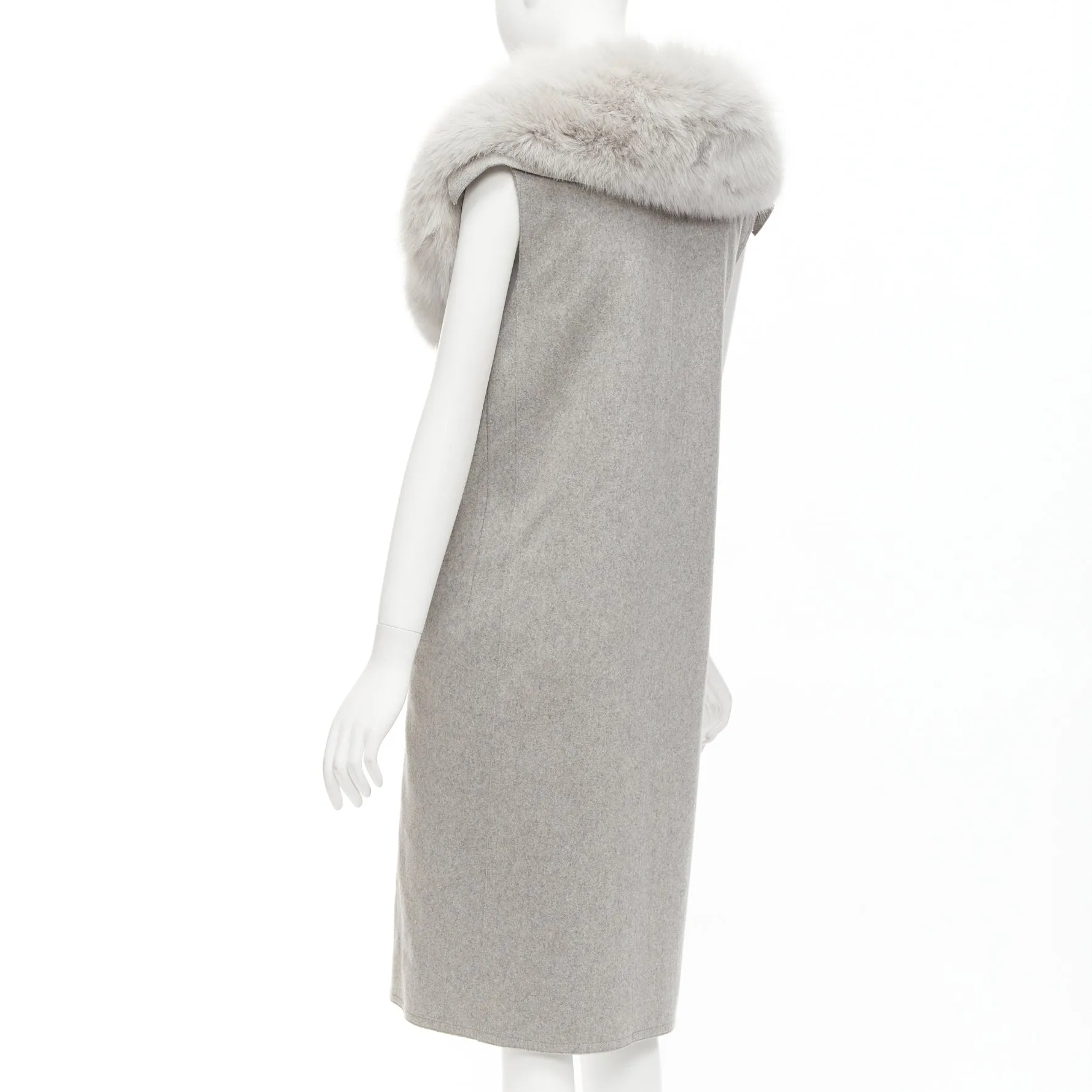 ALEXANDER WANG Saga Furs grey fur collar virgin wool blend vest dress US4 S