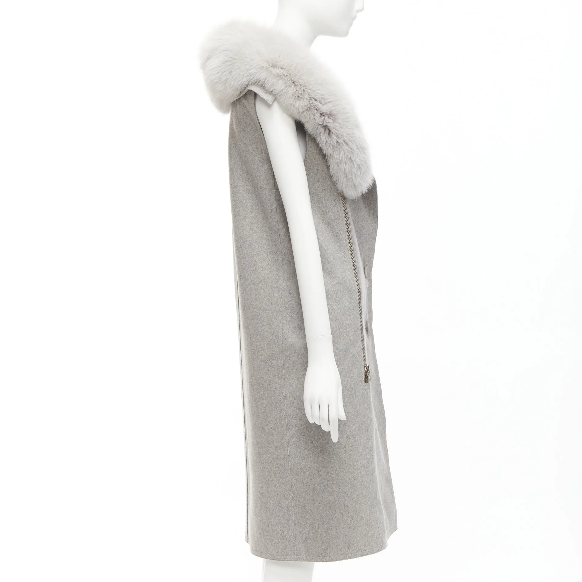 ALEXANDER WANG Saga Furs grey fur collar virgin wool blend vest dress US4 S