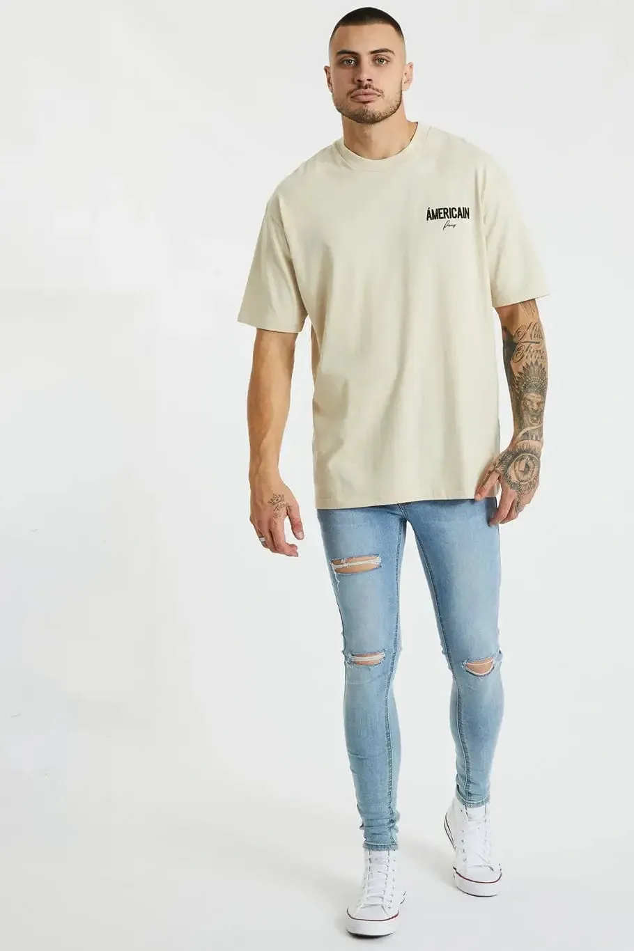 Americain alberton box fit tee - sand