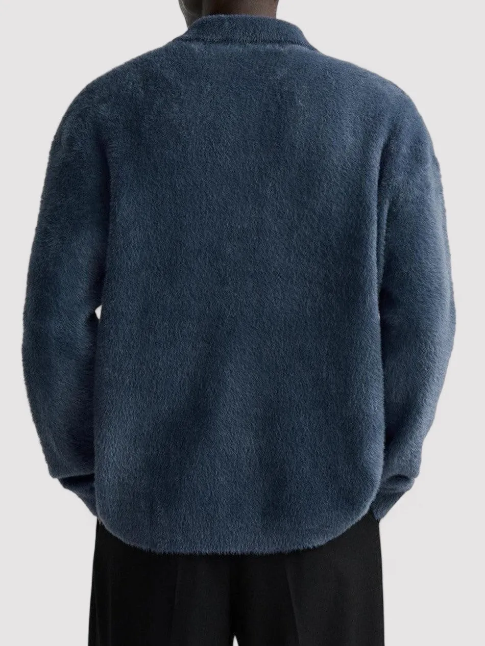 Ancien | Men's Old Money Textured Knit Polo Shirt with Faux Fur