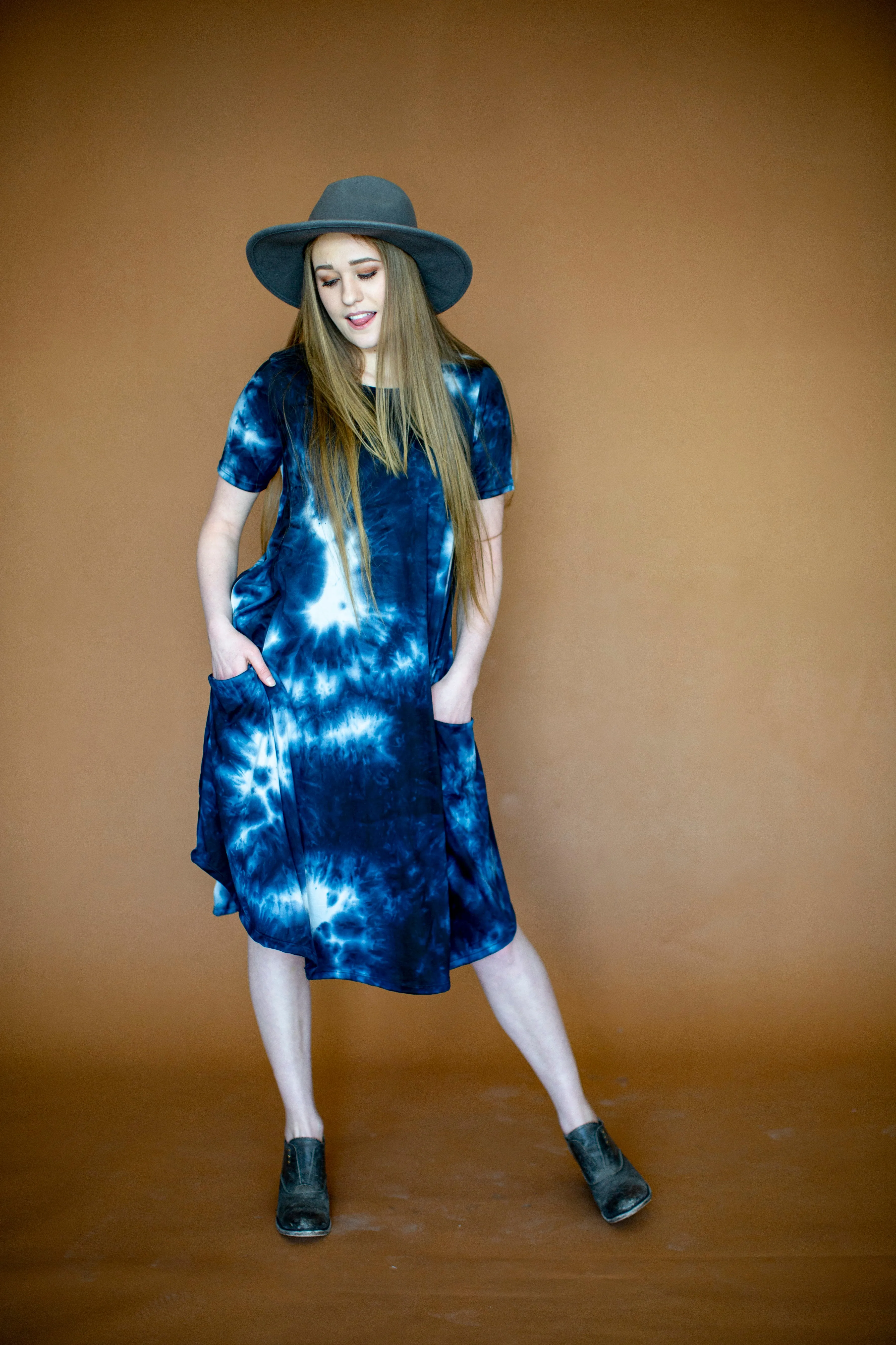 April Dress Navy Tie Dye