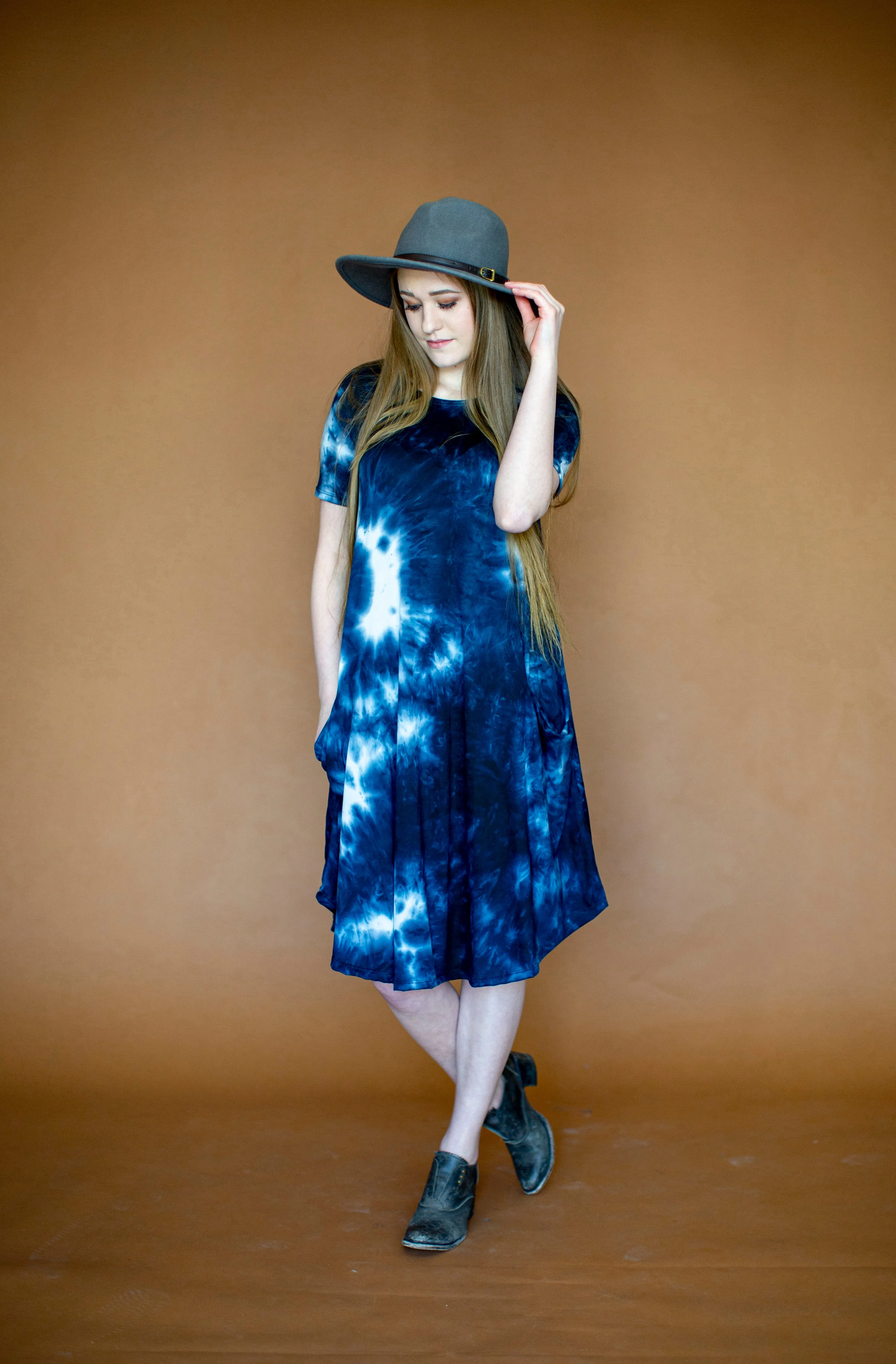 April Dress Navy Tie Dye