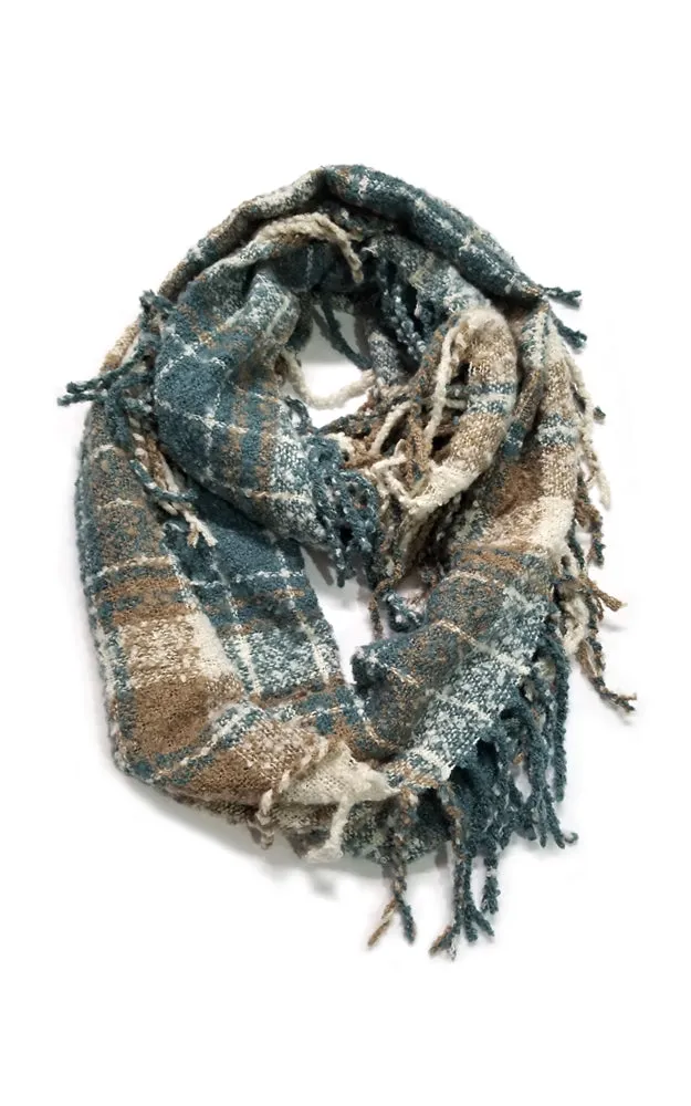 AS251 Multi Plaid Tassel Infinity Scarf