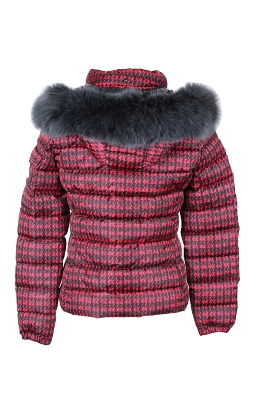 Badyfur Houndstooth Fur Hood Puffer Jacket