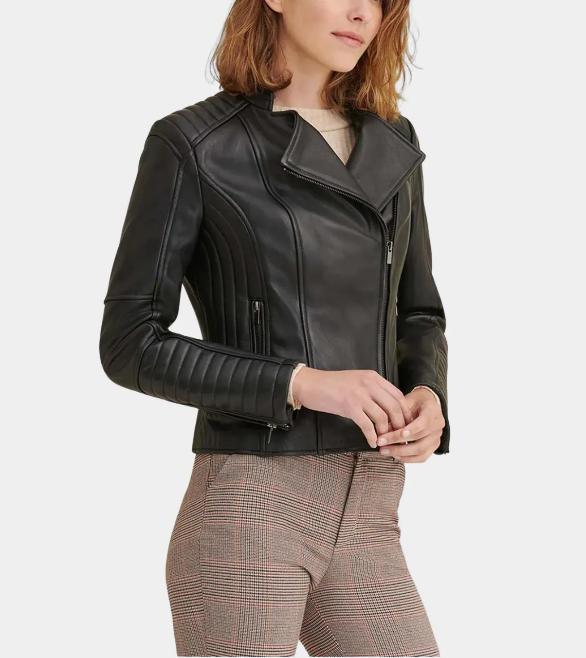 Ban Collar Women’s Leather Jacket