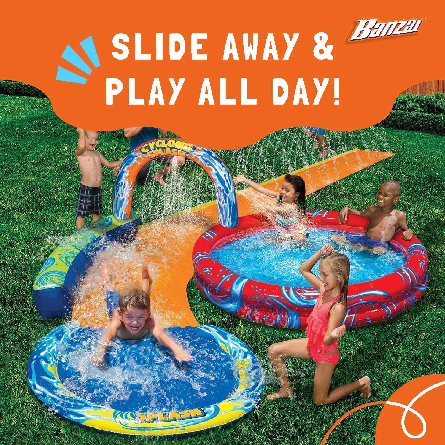 Banzai Cyclone Splash Park Inflatable Water Slide Aqua Pool(Open Box)