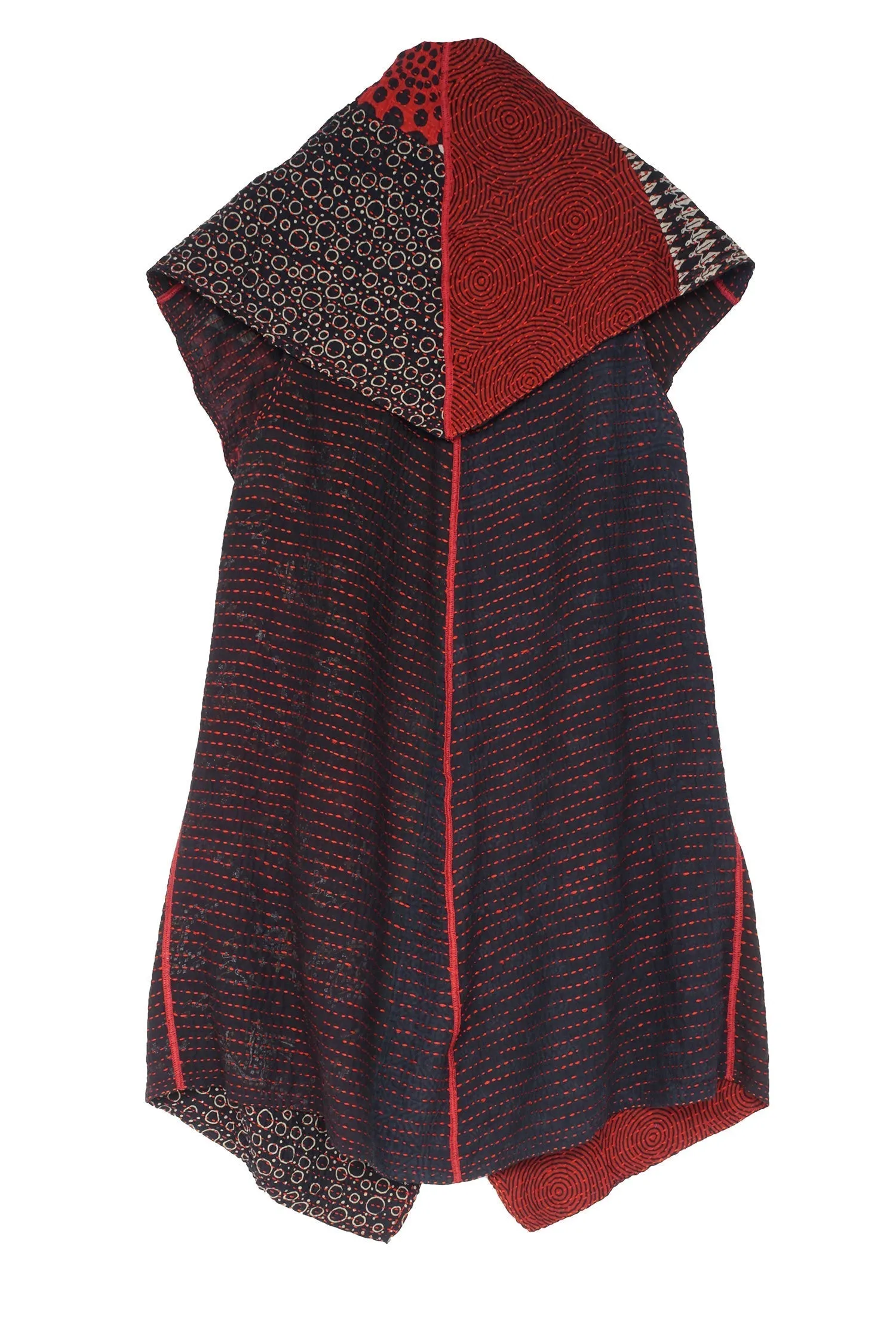 BBK  W VINTAGE BACKING KANTHA CIRCULAR VEST - pk2201-red -