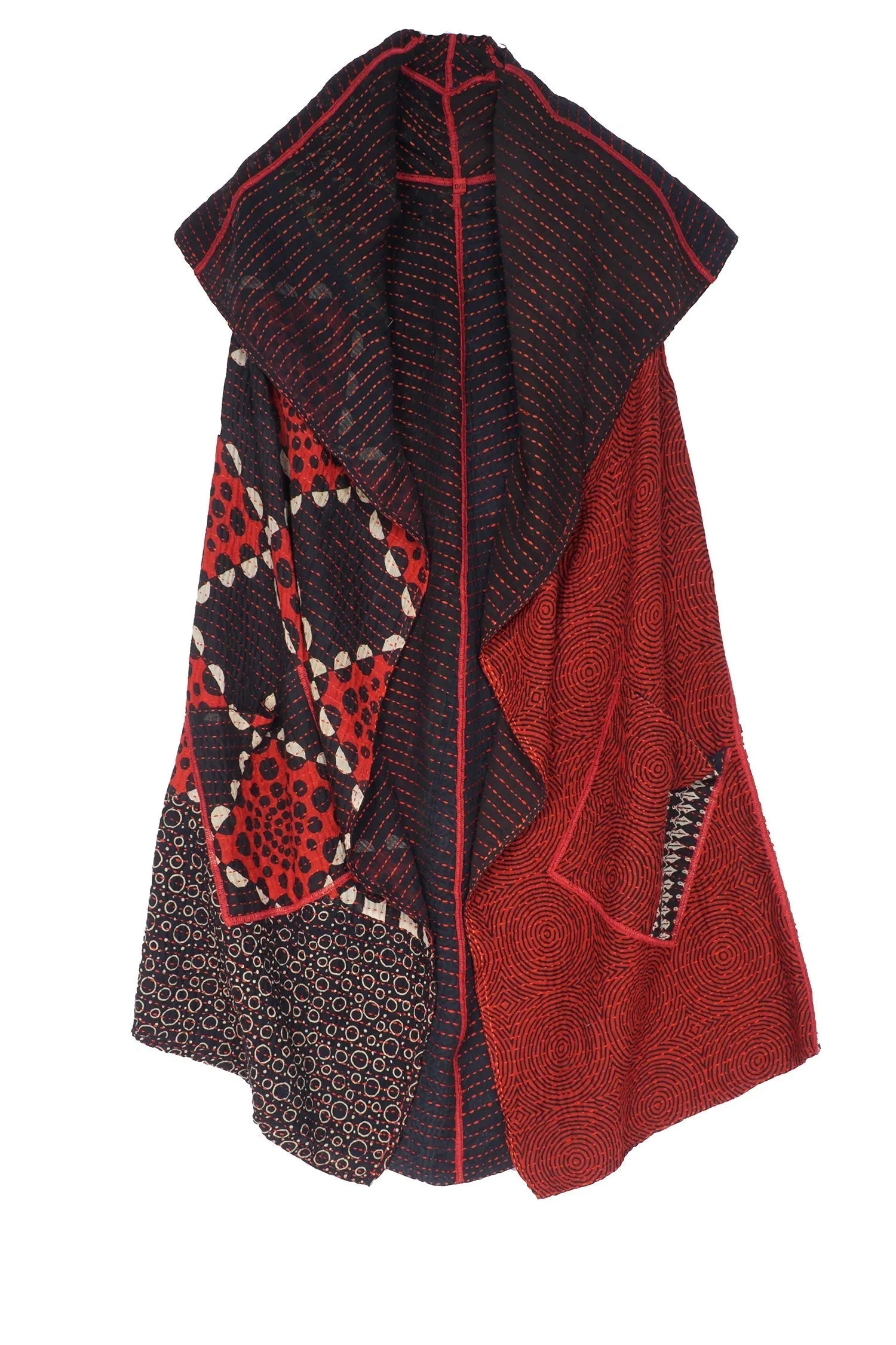 BBK  W VINTAGE BACKING KANTHA CIRCULAR VEST - pk2201-red -