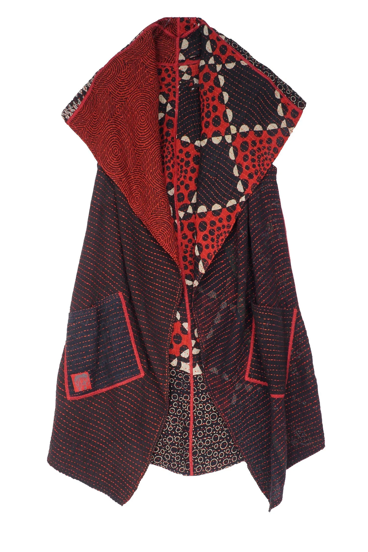 BBK  W VINTAGE BACKING KANTHA CIRCULAR VEST - pk2201-red -