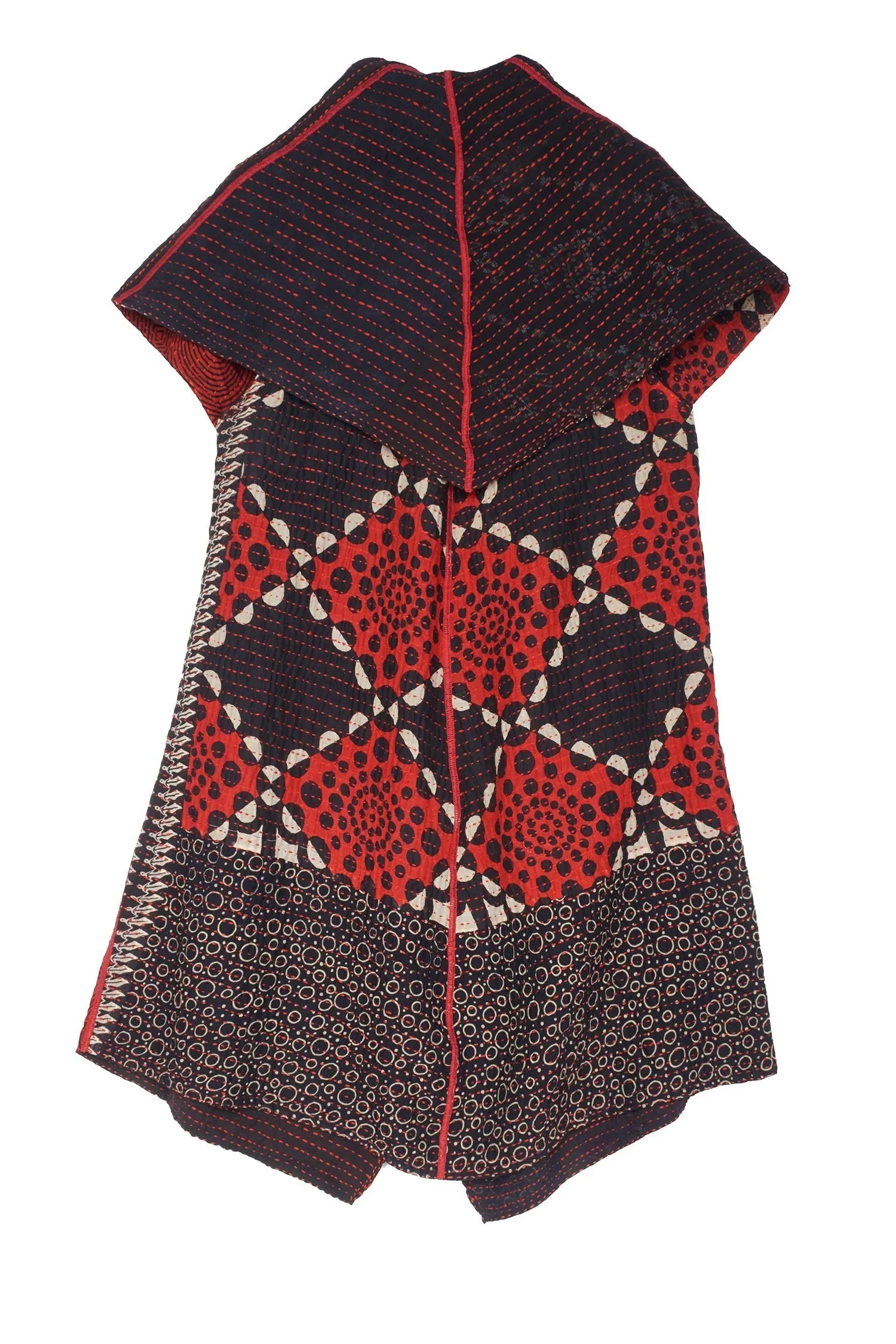 BBK  W VINTAGE BACKING KANTHA CIRCULAR VEST - pk2201-red -