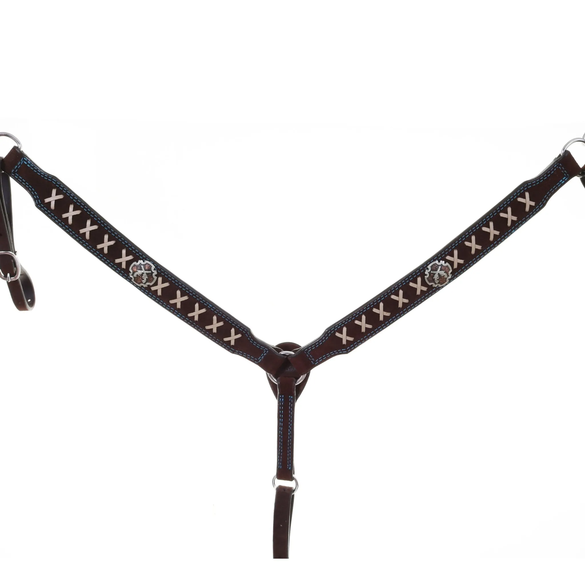 BC1048C - Brown X Design Breast Collar w/ Concho