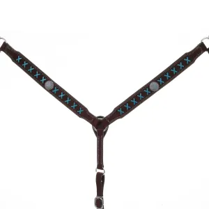 BC1050C - Brown X Design Breast Collar w/ Concho