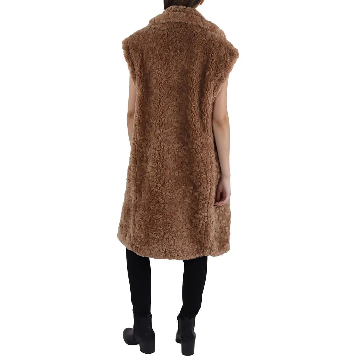 BCBGMAXAZRIA Womens Notch Collar Midi Faux Fur Coat