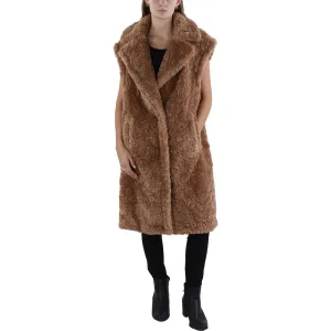 BCBGMAXAZRIA Womens Notch Collar Midi Faux Fur Coat