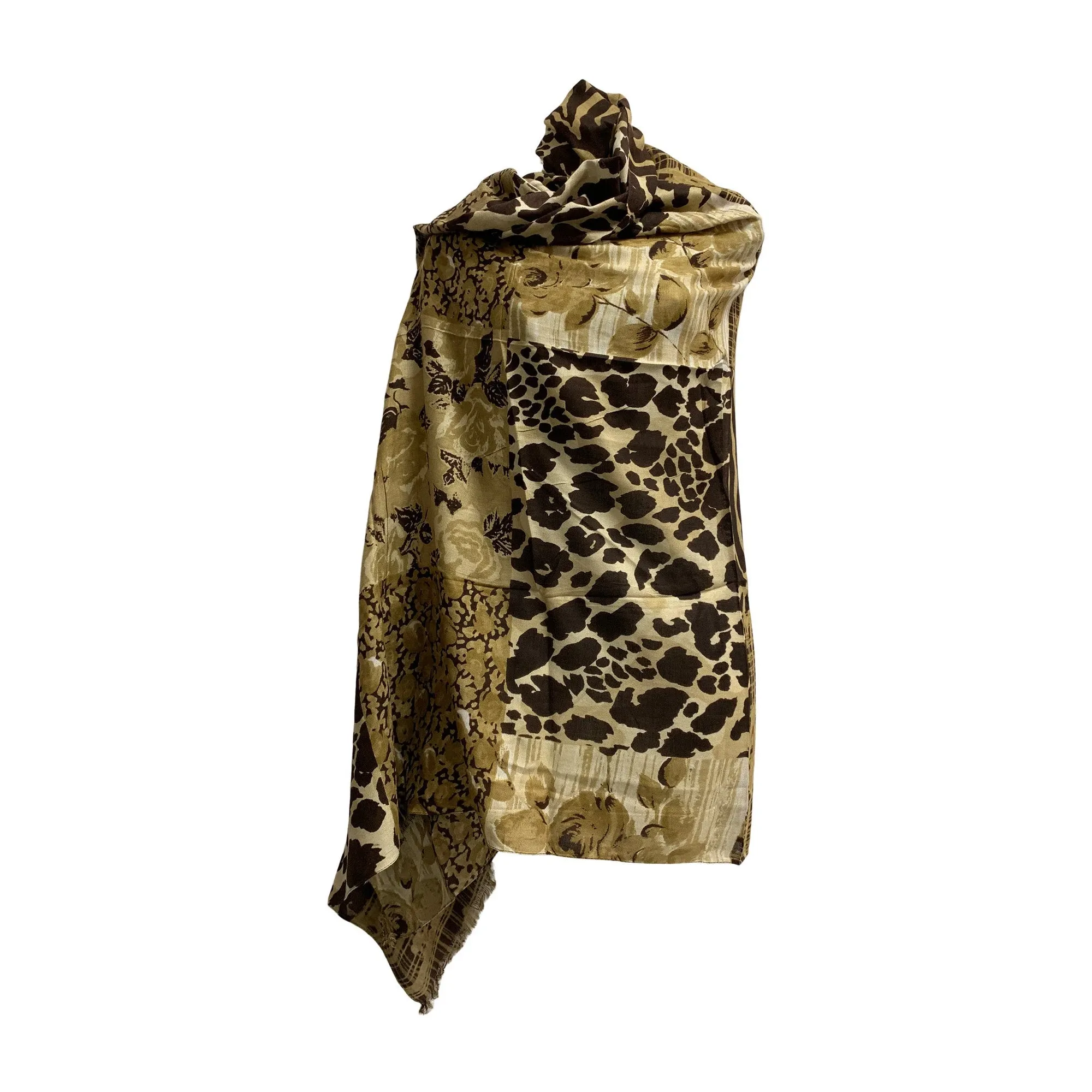 Beige Brown Floral Animal Leopard & Zebra Print Long Shawl Scarf JK1