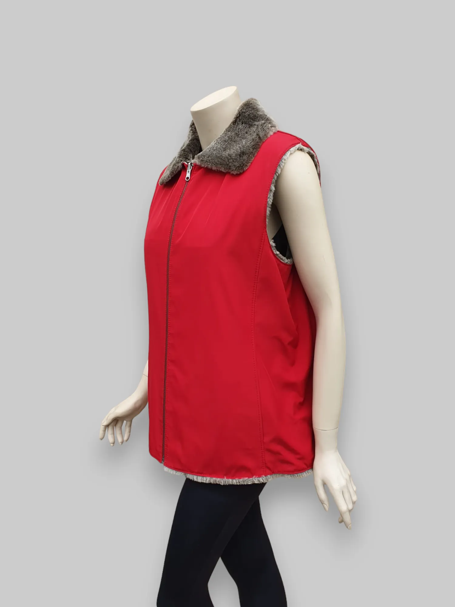 Beige Shearling Vest w/ Red Microfiber Lining -Size 42