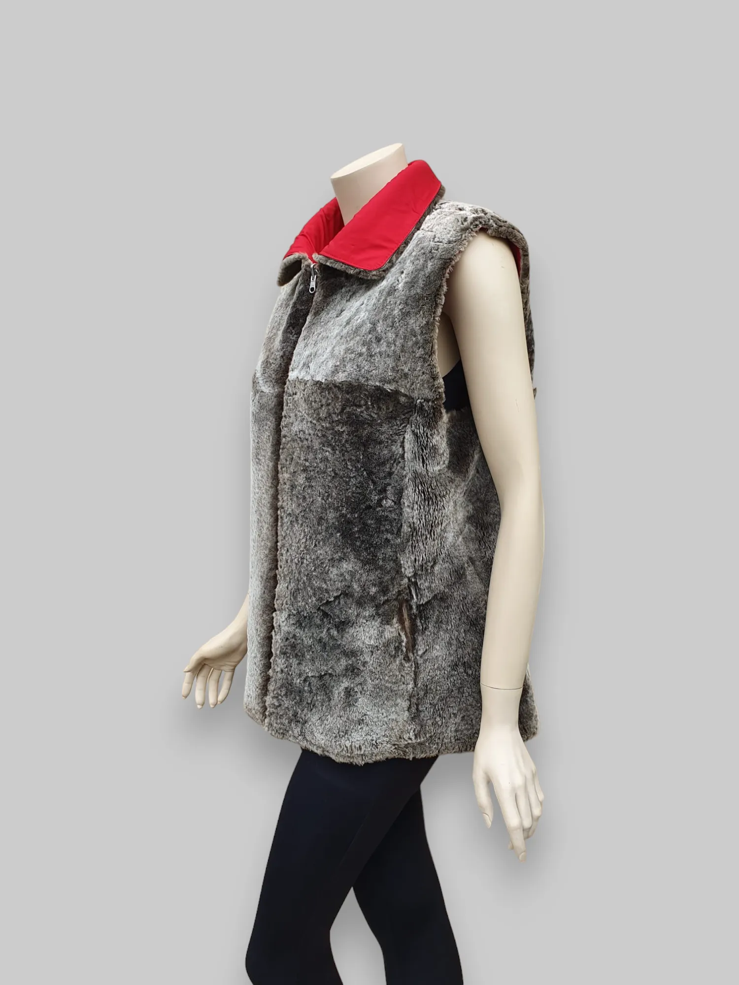 Beige Shearling Vest w/ Red Microfiber Lining -Size 42