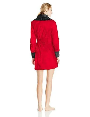 Betsey Johnson Glamour Printed Faux Fur Robe, Ski Patrol, XSmall