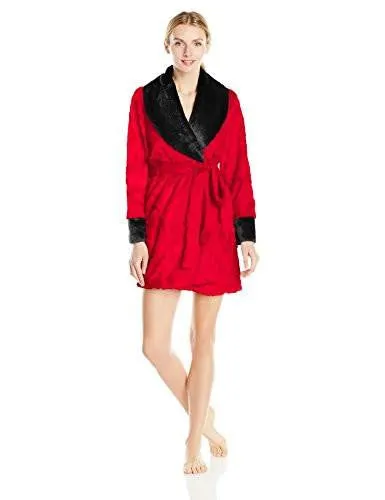 Betsey Johnson Glamour Printed Faux Fur Robe, Ski Patrol, XSmall