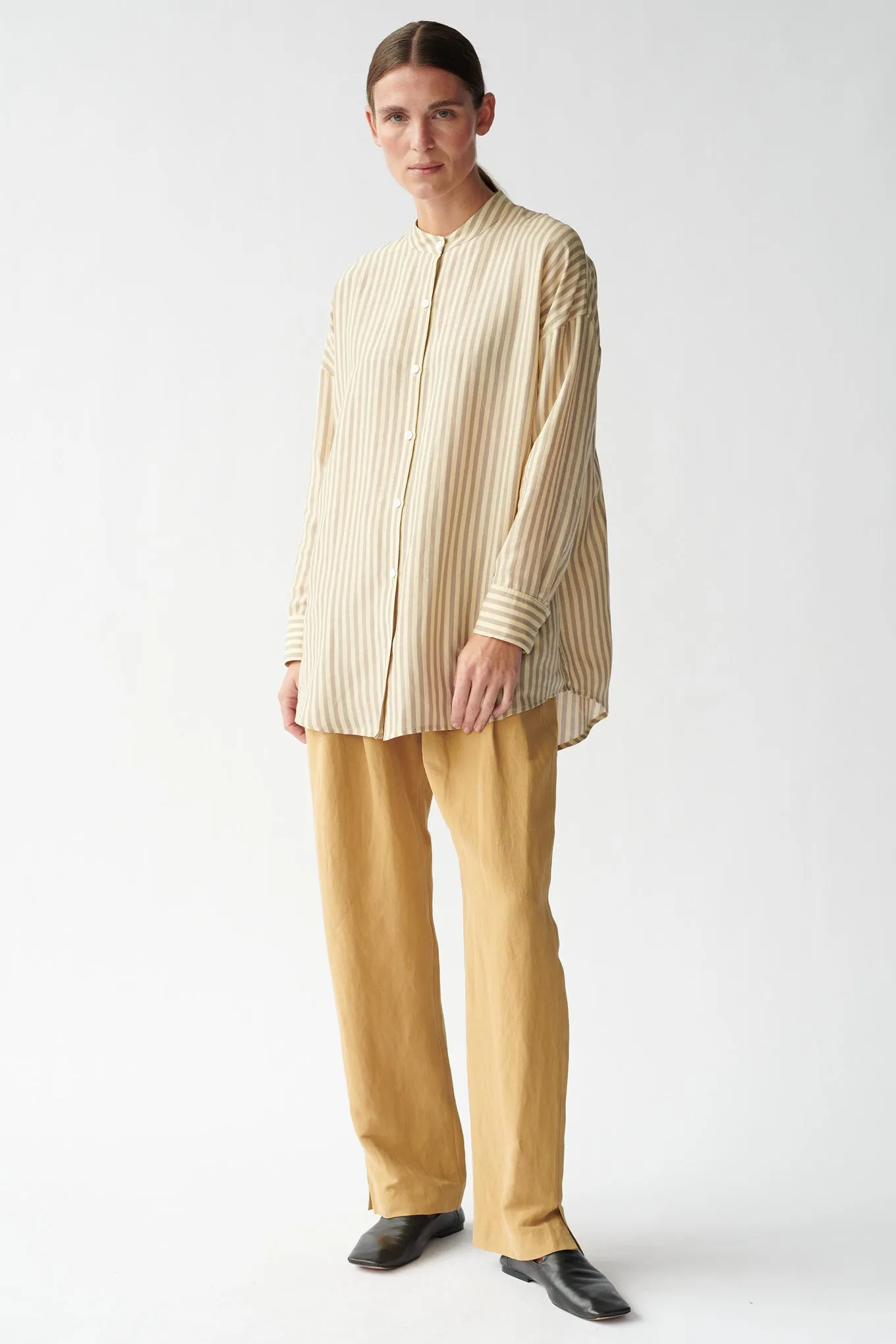 BETSY SHIRT - BANANA/SAND STRIPE - SILK/COTTON