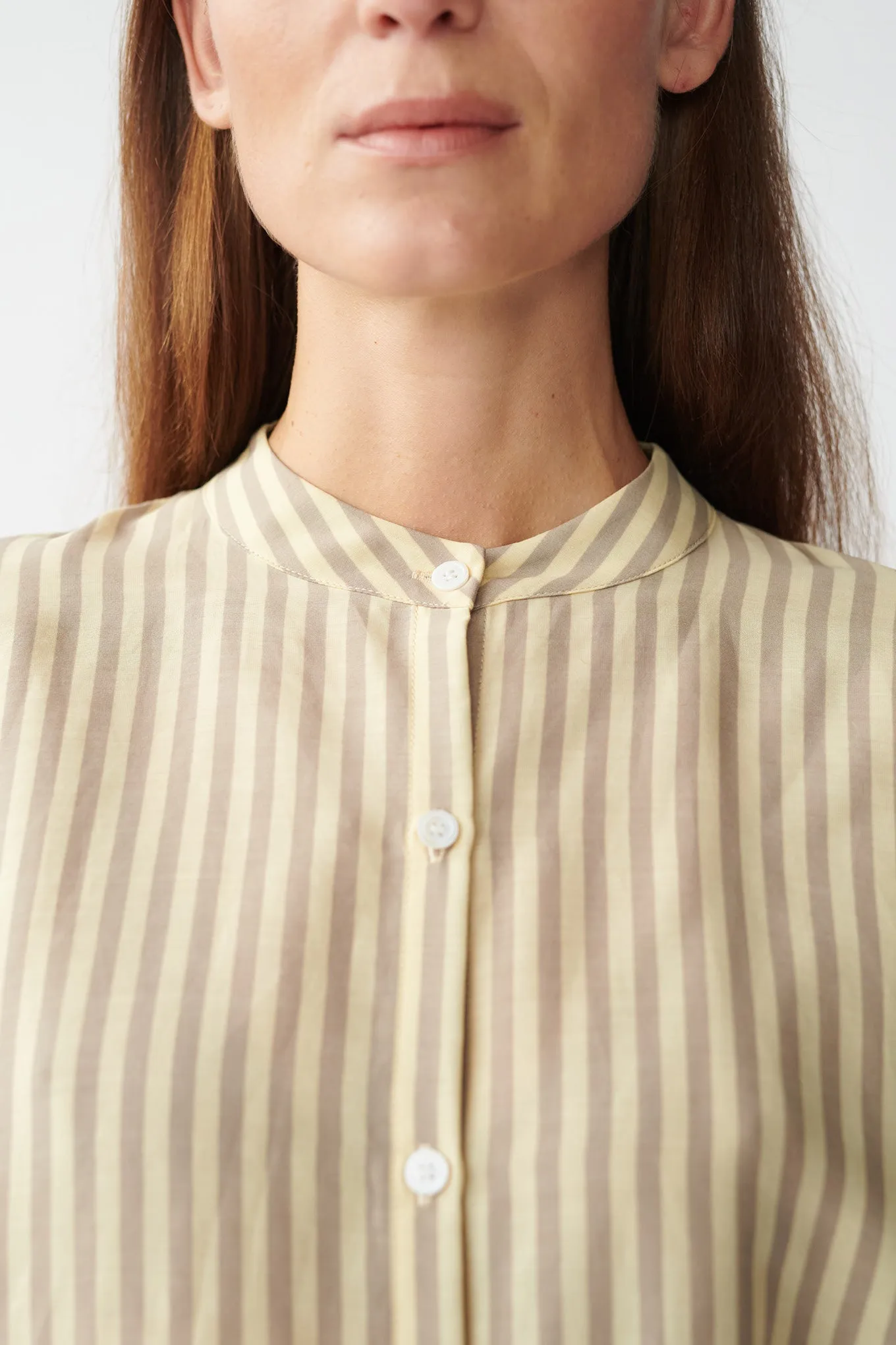 BETSY SHIRT - BANANA/SAND STRIPE - SILK/COTTON