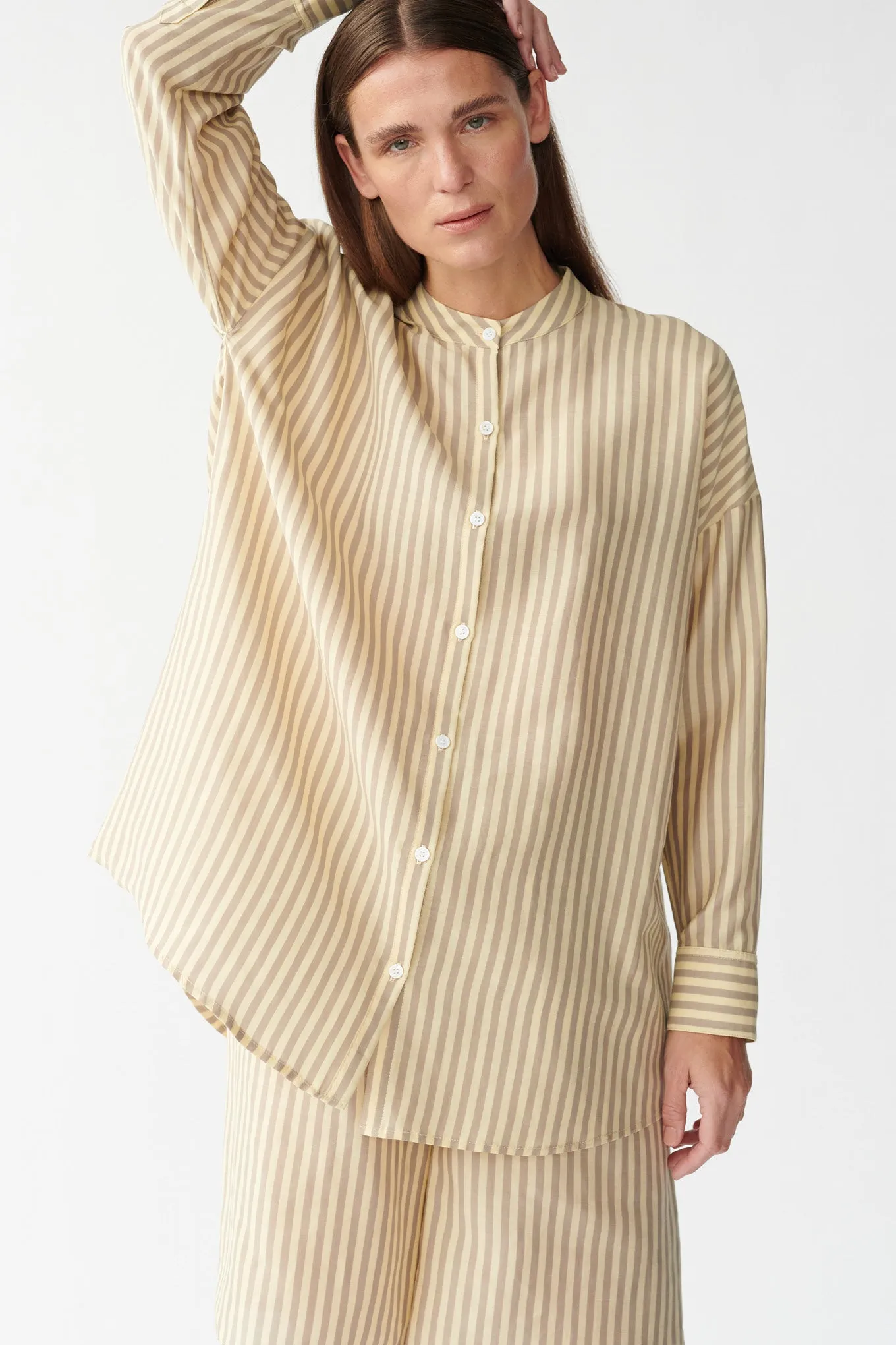 BETSY SHIRT - BANANA/SAND STRIPE - SILK/COTTON