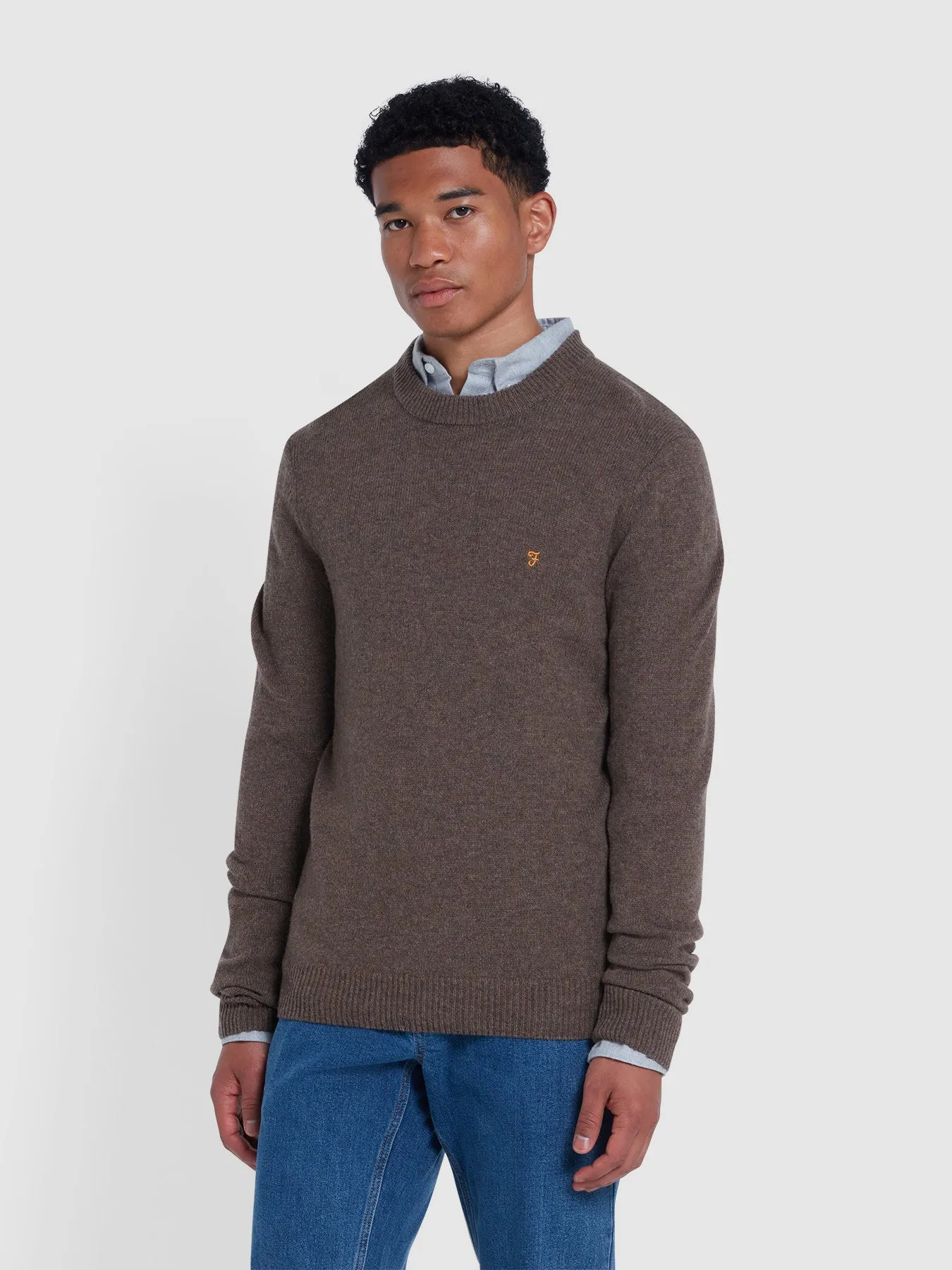 Birchall Crew Neck Lambswool Sweater In Taupe Sand