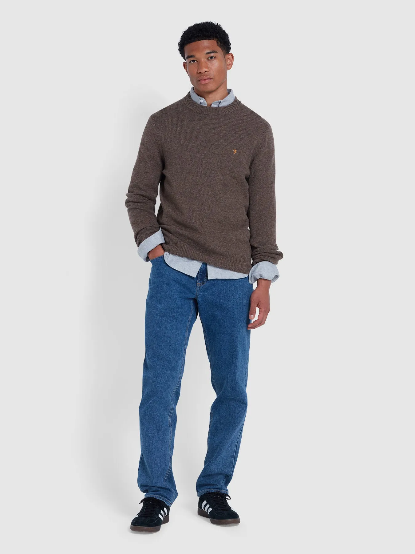 Birchall Crew Neck Lambswool Sweater In Taupe Sand