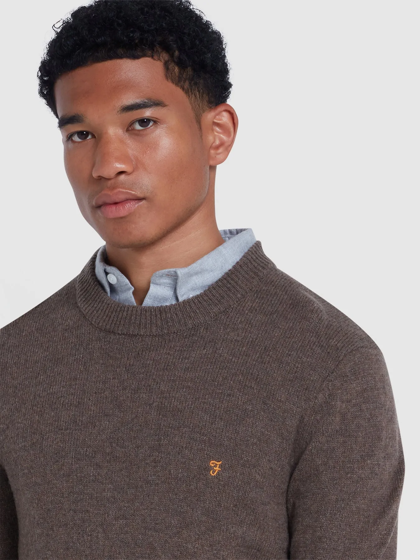 Birchall Crew Neck Lambswool Sweater In Taupe Sand