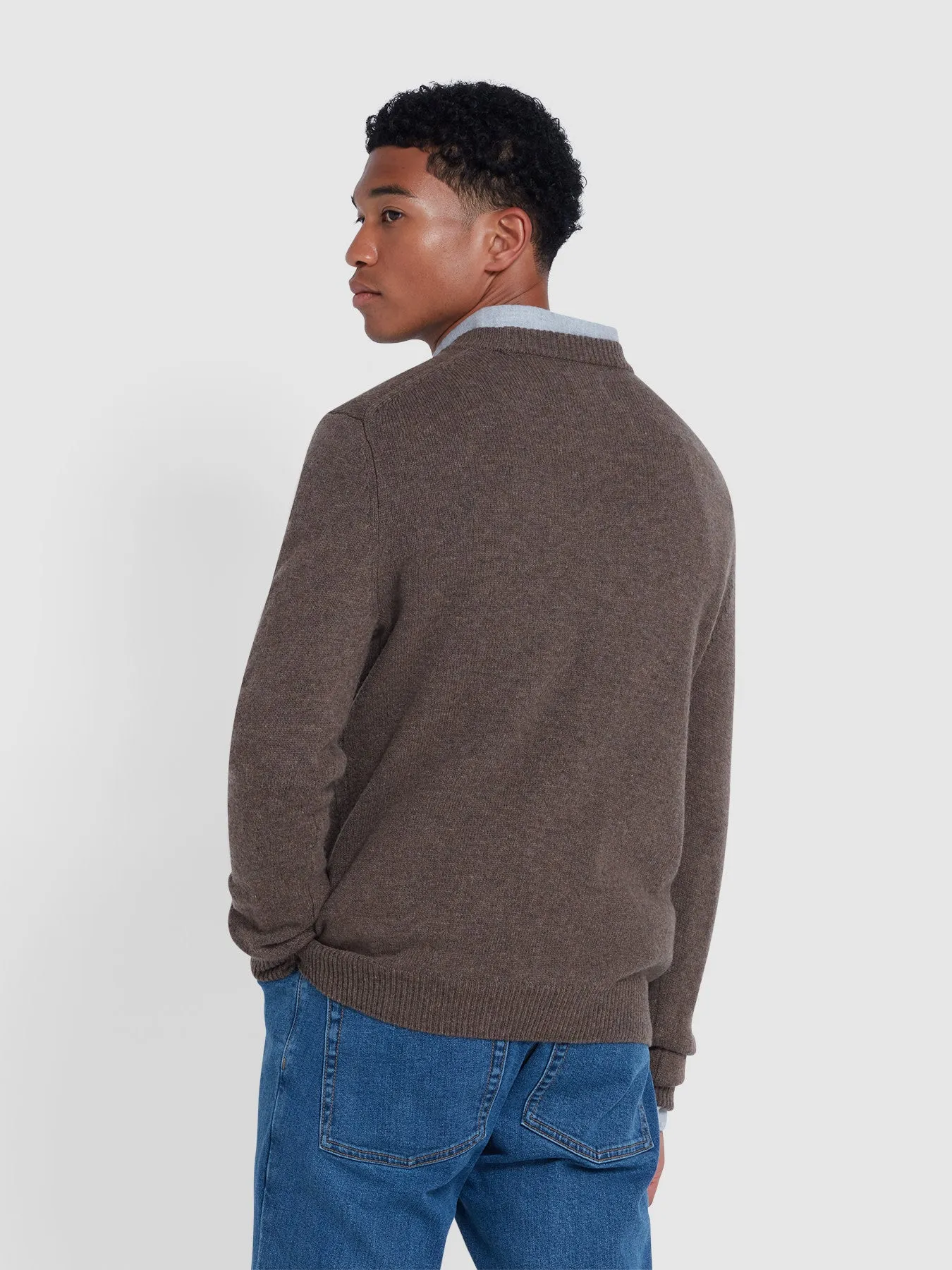 Birchall Crew Neck Lambswool Sweater In Taupe Sand