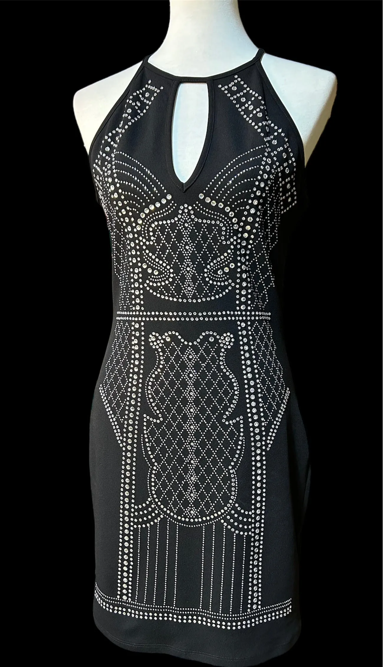 Black Rhinestone Beaded Mini Cocktail Dress