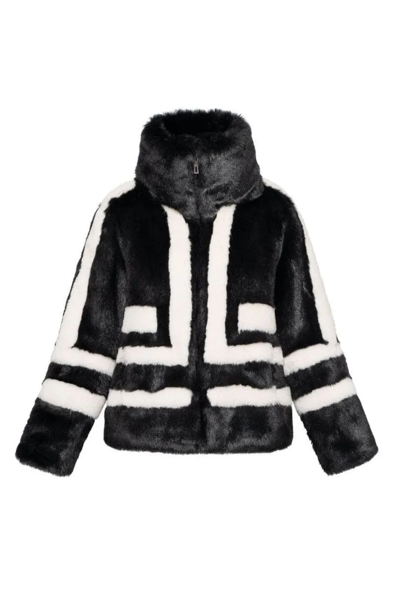 BLACK SPORTY FAUX FUR JACKET