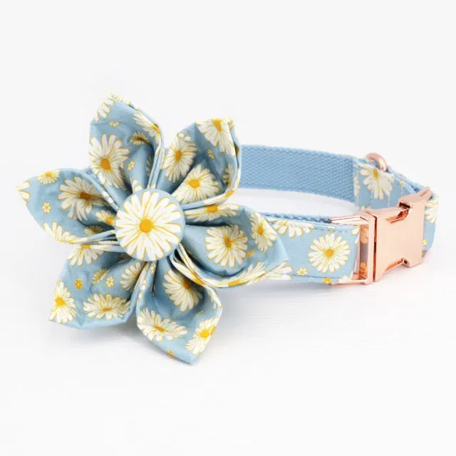 Blue Daisy Flower Collar Leash Set | Personalized ID Collars