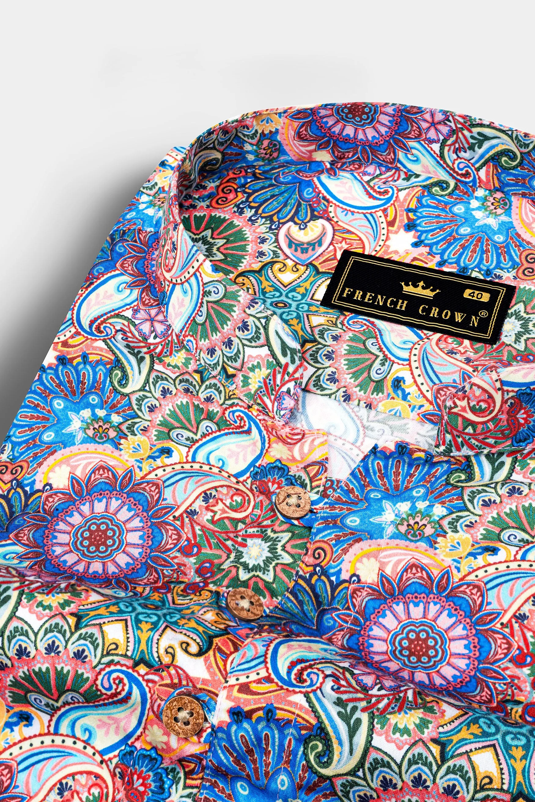 Bluish and Peachy Multicolour Paisley Printed Subtle Sheen Super Soft Premium Cotton Kurta Shirt