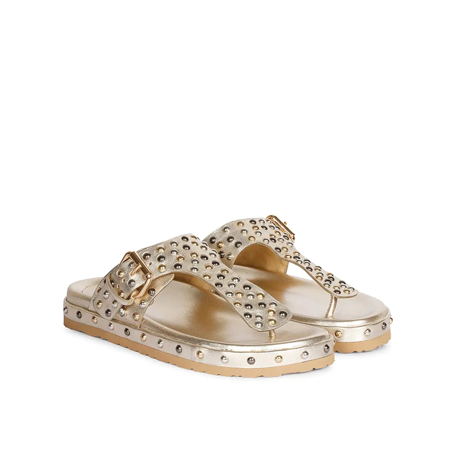 Boston Studded Buckle Platin Leather Sandal