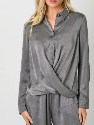 Buttondown Twist Bottom Top - Charcoal