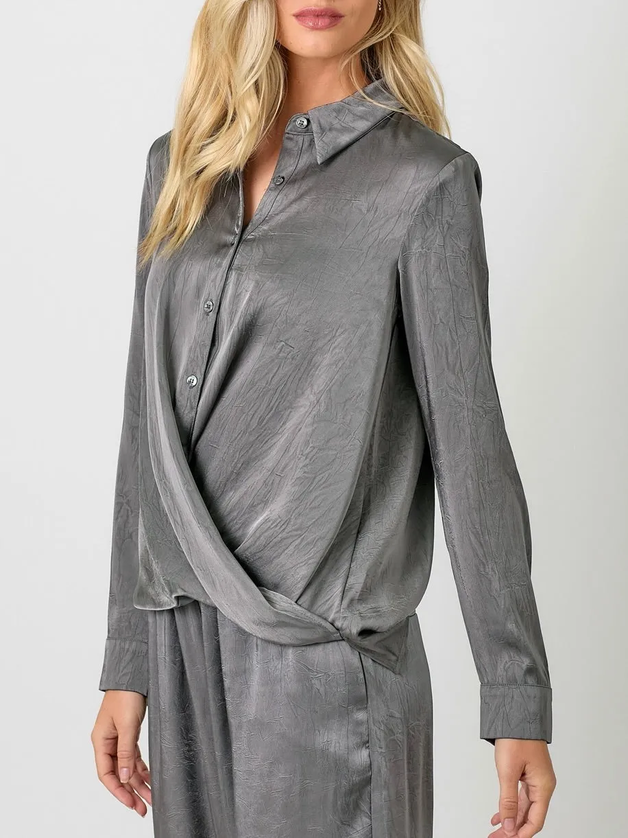 Buttondown Twist Bottom Top - Charcoal