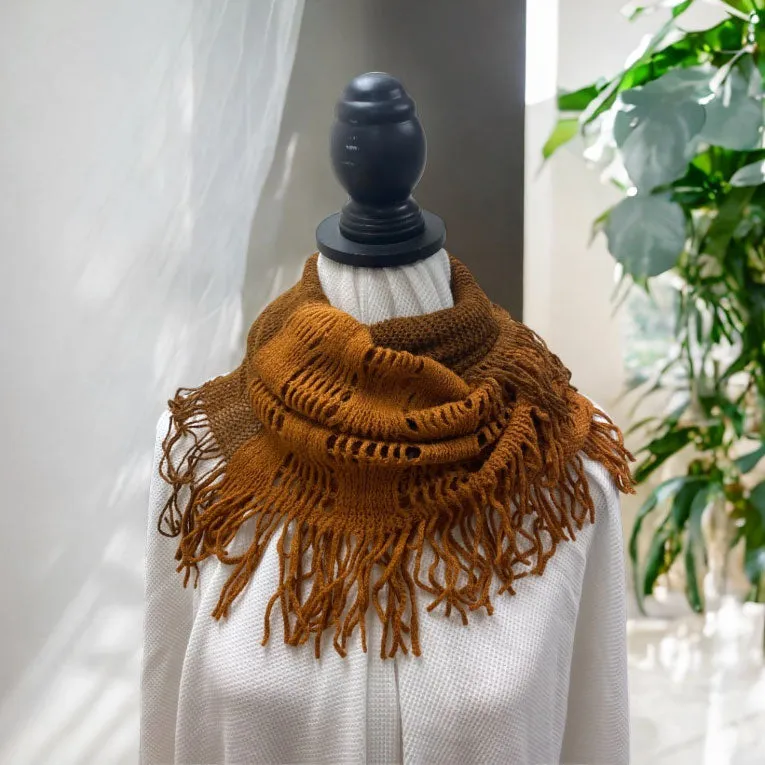 Camel Fringe Duo Infinity Scarf