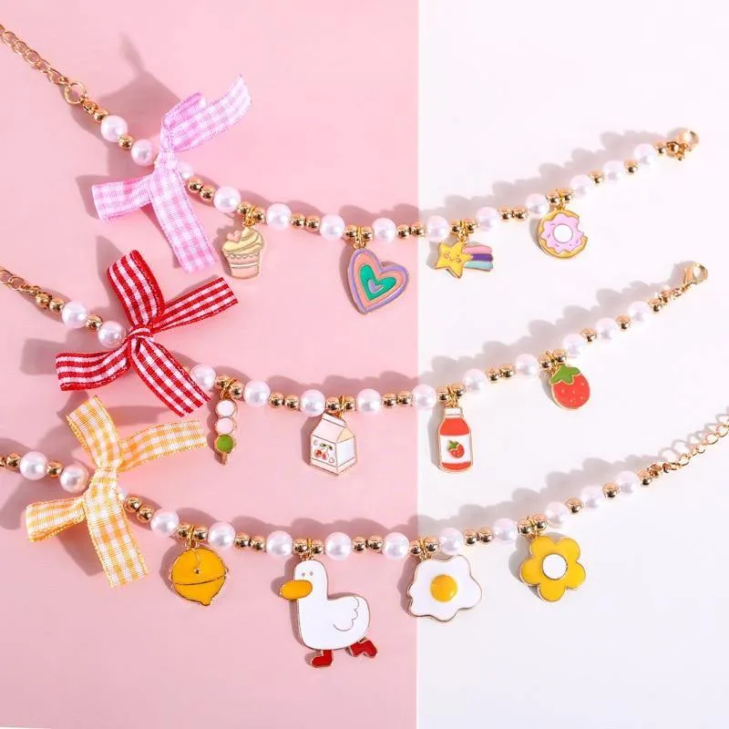 Cartoon Ribbon Pearl Cat Collar