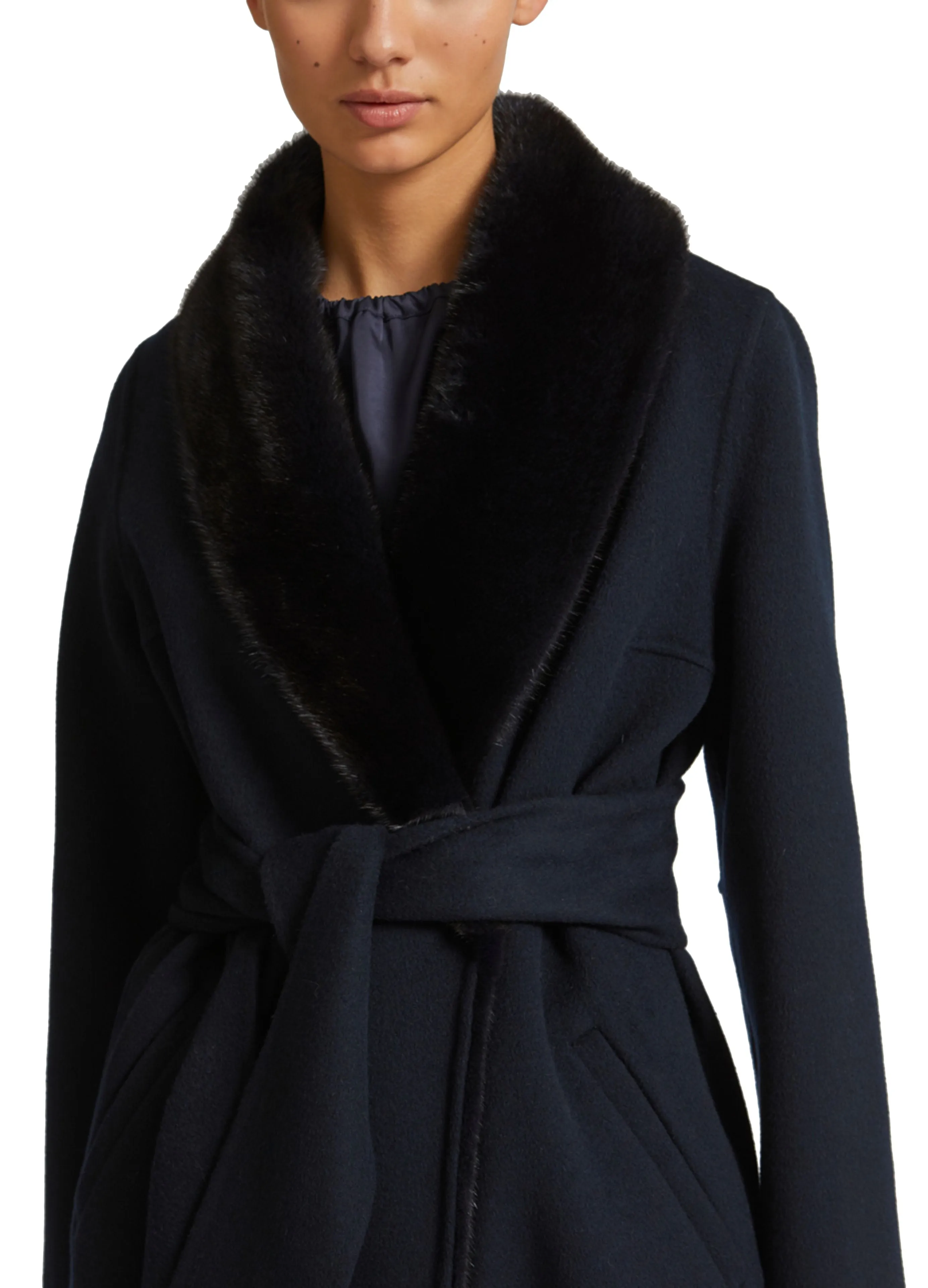 Cashmere wool coat with mink fur collar and facing